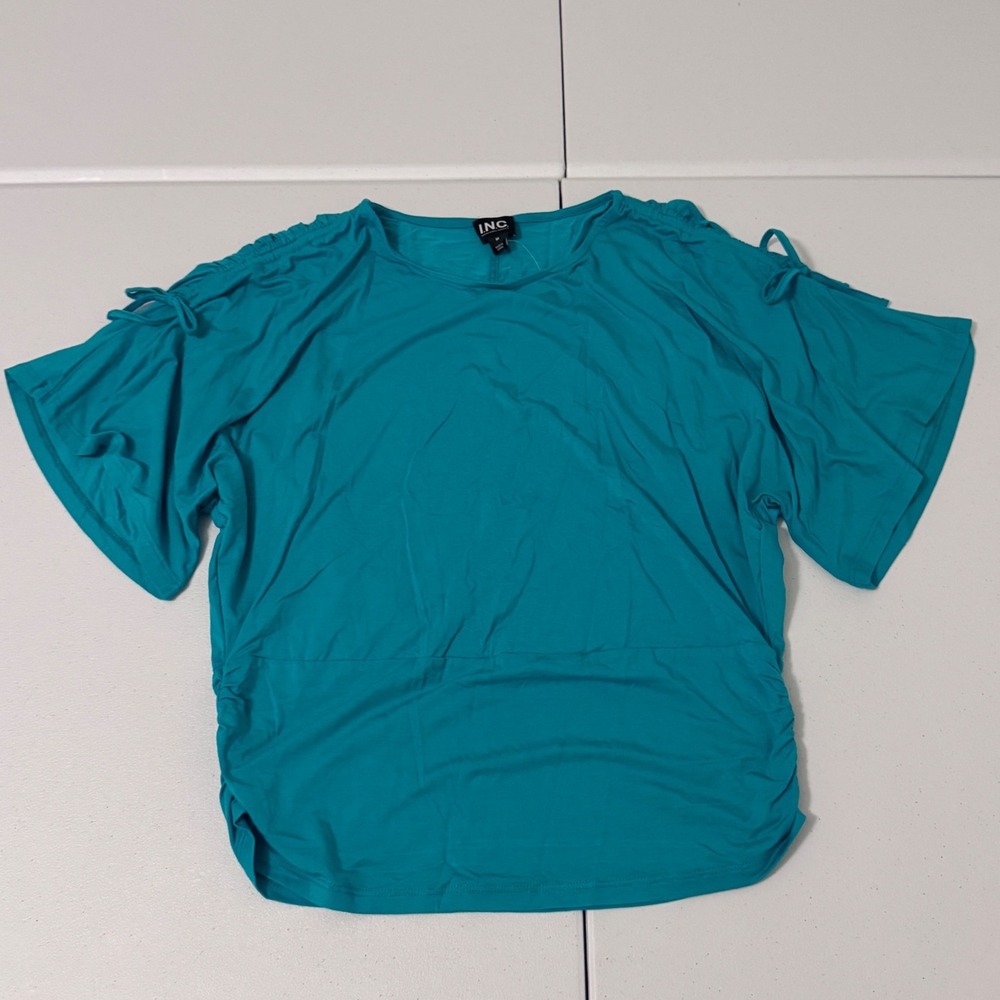 INC International‎ Concepts Surf Green Cold Shoulder Ruched Top y2k Sz M NEW m3